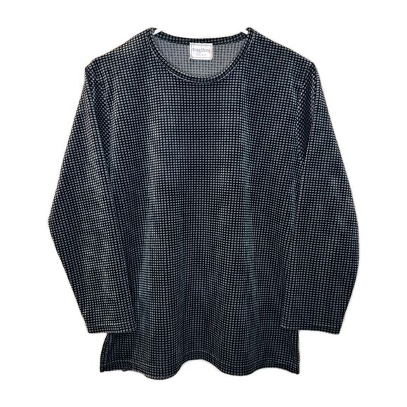 Wing Shing Fashion Tops - Vintage Y2K Wing Shing Fashion Soft Velvet Top Houndstooth Size L Black White